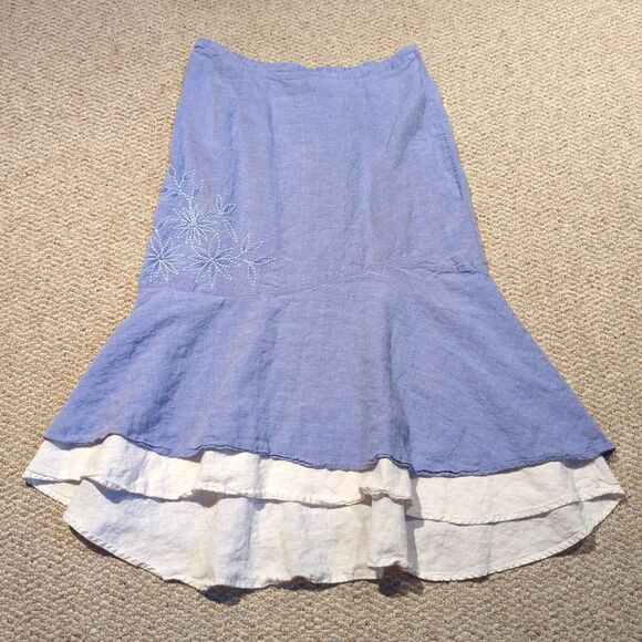 Two Star Dog TSD Linen Skirt Womens XL Purple Embroidered Layered Flare - Picture 1 of 6